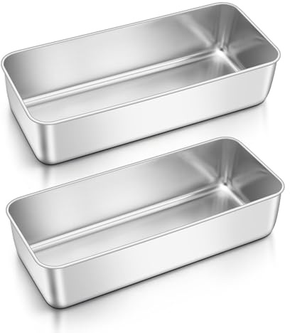Joyfair Set di 2 teglie per pane in acciaio inox, 1,4 kg, grandi stampi per pane alla banana, torte, lasagne, brownie, atossici e resistenti alla ruggine, adatti al forno e alla lavastoviglie, 31 x 13