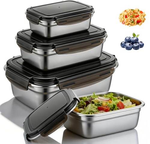 PRITOK 3 recipientes herméticos de acero inoxidable: recipientes herméticos a prueba de fugas con tapa, recipientes para alimentos Lufttidcht Meal Prep Boxes, para cocina y escuela de viaje (1800 ml+