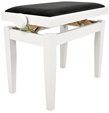 Juan Miguel Navarrez Banco de Piano Elegance Blanco Mate - Madera Maciza - Ajustable en Altura Mediante Mecanismo de Tijera - Tapizado de Terciopelo Negro