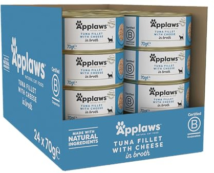 Applaws Natural Wet Cat Food Cans, Tuna with Cheese in Broth - 24 x 70g