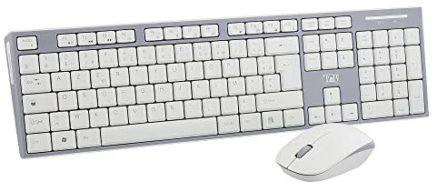 T’NB Clavier et Souris sans Fil Radiofréquence, Clavier AZERTY Français, Compact, Confortable Et Silencieux, Raccourcis Multimédia, Souris Haute Autonomie, Clics Silencieux, Windows/Linux – Blanc