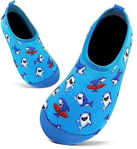 Mabove Scarpe Da Bagno Per Bambini Ragazze Ragazzi Asciugatura Rapida Scarpette Da Surf Per Piscina Spiaggia Canottaggio(Piccolo Squalo Blu,10.5/11 Uk Child,28/29 Eu)