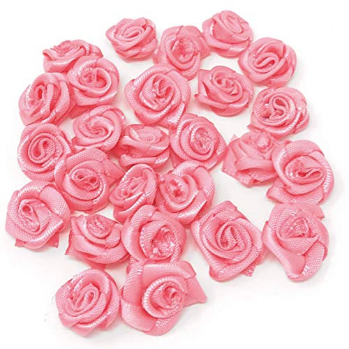 Watermelon 15mm Miniature Satin Ribbon Rose Flowers Decorative Craft Flowers (25)
