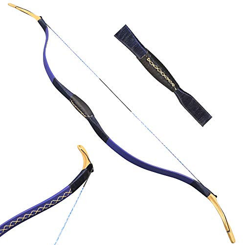 ZSHJGJR Traditioneller Langbogen Handgefertigt Recurvebogen Jagd Bogen 20-40lbs Bogenschießen Reiterbogen Sportbogen Erwachsene Holzbogen zum Jagen und Schießen (Blau, 20lbs)