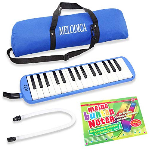 keepdrum Melodica Blau 32 Tasten Musikinstrument Set + Notenheft & Liederbuch