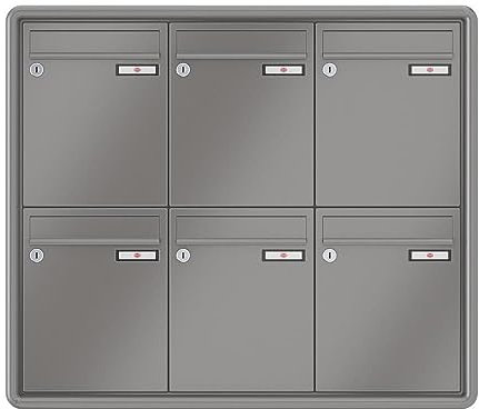 RENZ / RS3000 / 6er Unterputz-Briefkastenanlage Einbau-Briefkasten/RAL-Farbe 9007 Volumen 8 L/Dein-Briefkasten.de