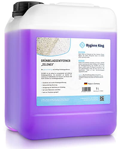 Hygiene King Grünbelagentferner Steinreiniger Fassadenreiniger | hocheffizient | 5 L | Nutzbar für Steine, Dächer, Fassaden, Terassen, Grabsteine, Algen uvm.