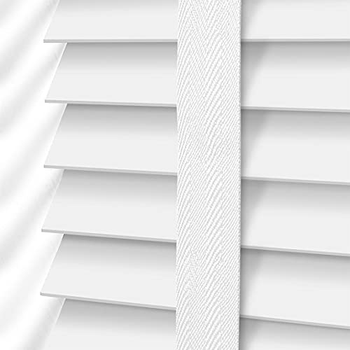 White Faux Wood Window Venetian Blind/Blinds, (180cm Width x 150cm Length) | 50mm Slats with Aluminium Headrail & Matching Facia, Easy Fit Child Safe Windows Shutters