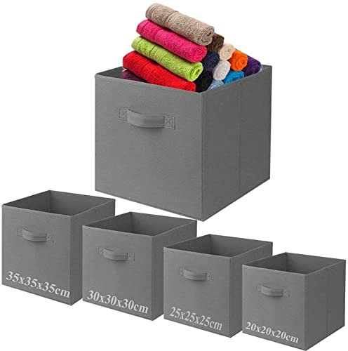 A406 3x Fabric Foldable Square storage Box Canvas Storage Collapsible Folding Box Cubes Box Toys box (Medium-25x25x25cm, Grey)
