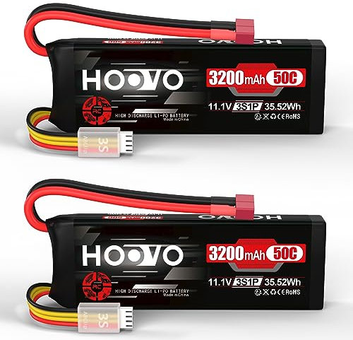 HOOVO 3S Lipo Battery 11.1 V 3200 mAh 50C Soft Case Lipo Batteries with T Plug RC Battery for RC Car RC Helicopter Airplane Quadcopter RC Models (2 pack)