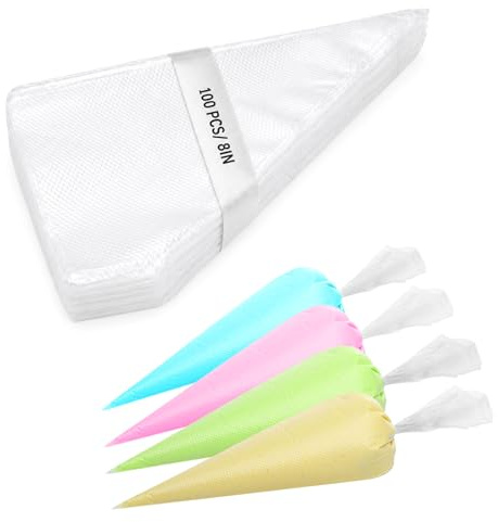Engorgio 100 Pcs Disposable Mini Piping Bags 8 inch Pastry Bag Pastry Crimpers Small Piping Bags Disposable Pastry Bags For Cake Macarons Dessert Decorations Cookies Baking Cupcakes (Clear)