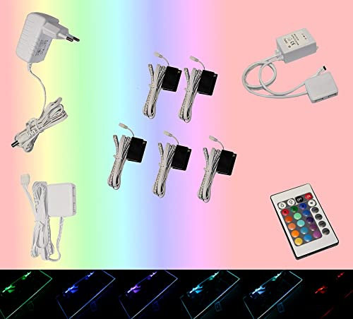 Trango 5er Set 5022-05 RGB Farbwechsel LED Glaskantenbeleuchtung inkl. Fernbedienung Schrankbeleuchtung Glasbodenbeleuchtung Vitrinenbeleuchtung LED Clips Möbelbeleuchtung