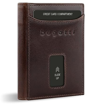 bugatti Secure Slim Mini Börse aus Leder mit RFID-Schutz, Slim Wallet, Kartenetui, braun