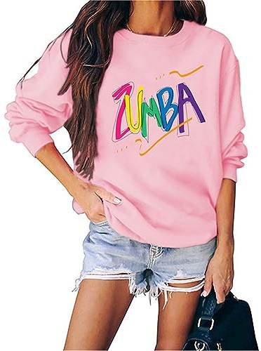 AllMonyba Zumba Dance Print Tops Fashion Crew Sudadera de Cuello Camiseta de Manga Larga para Damas