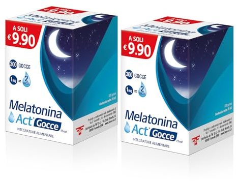 Melatonina Act Gocce, Integratore Alimentare in Gocce a Base di Melatonina 1MG; 2 confezioni da 300 da 15 ml (Totale 600)