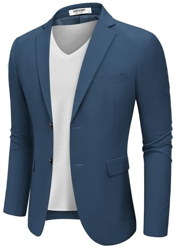 COOFANDY Blazer kostymjackor för män, affärsjacka, fritidsjacka, normal passform, 2 knappar, blå, M