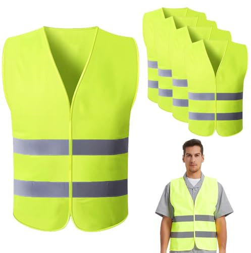 Hi Vis High Visibility Safety Vest 5-Pack - Reflective Waistcoat for Night Workwear, Traffic, Running, Surveyor, Security Guard and Construction