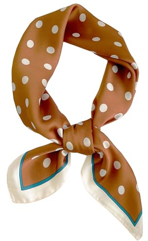 Elerevyo Women 1950s Polka Dots Vintage Scarf, Retro Square Silky Satin 50s Neckerchief Head Wrap Bandanas Neck Scarves Brown 70x70cm/27.6x27.6(LxW)