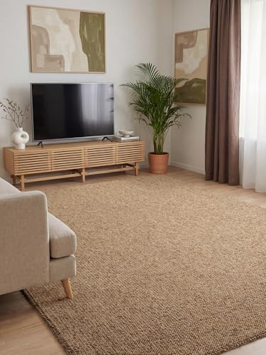 Elle Decoration Rocco - Weicher Flachgewebe Teppich, Maschinen Waschbar, Woll Optik, Langlebig & Nachhaltig, Modern, Skandi Look für Wohnzimmer, Esszimmer, Schlafzimmer, Flur - Karamell, 120x170cm
