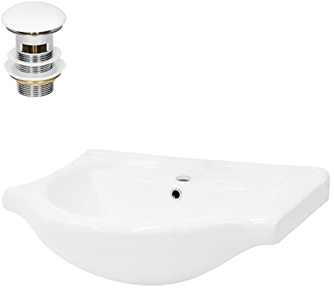 LuxeBath Lavabo De Cerámica Blanco Brillante 675 x 215 x 515 mm Con Juego De Desagüe Con Rebosadero Válvula Pop Up 100 mm Altura Lavamanos Empotrado Moderno De Encimera Para Baño Aseo