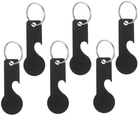 Angoily 6 Piezas Llavero simbólico Tienda de comestibles acollador Cesta abrebotellas Bottle Opener Extractor de carros de Acero Inoxidable Llavero Trolley de Acero Inoxidable Black