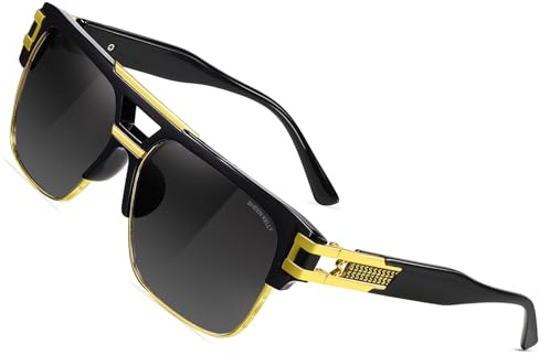 SHEEN KELLY Lunettes de soleil polarisées pilote rétro pour homme et femme, monture rectangulaire en métal, style années 80，1