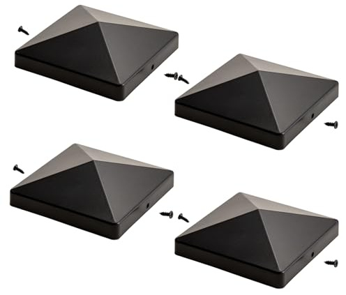 Save Your Fence! 4 Black 4x4inch Post Caps - Durable Plastic, Blocks Rain & Snow Damage. Easy Install with Screws - Ultimate Protection for Wooden Decks & Fence Posts
