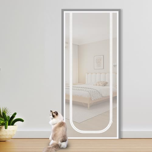 Kattnät för balkong med dragkedja, husdjur skärmdörr, förhindrar katter från löpning, kattnätdörr skärm för vardagsrum, sovrum, kök 90 x 210 cm (vit-90 x 210 cm)