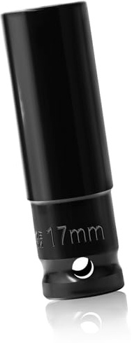 Rayakt 17 mm Impact Socket, 1/2 Drive Deep 6-Point Socket with Hex Shank Adapter, Heavy Duty Chrome Vanadium Steel for Quick and Professional Use