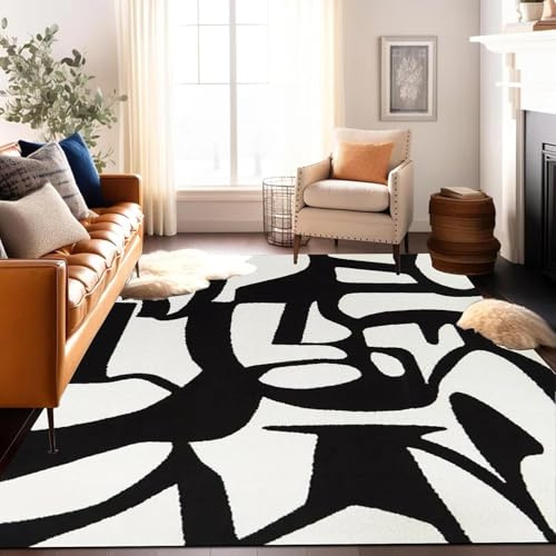 Carpet Living Room Rugs Bedroom Rug Modern Geometric Pattern Floor Rug Non Slip Rug Khaki Short Pile Carpet SUA Carpets, Black-White, 60x90cm