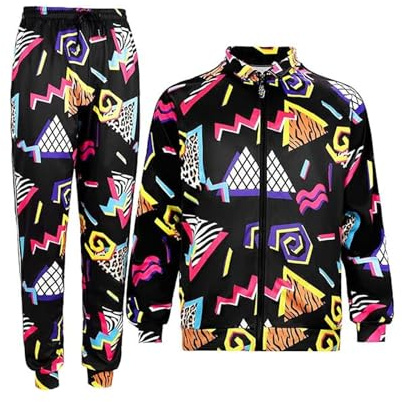 YOSUWOAI Survêtement des années 80 - Style rétro - 2 pièces - Pour homme - Veste et pantalon - Survêtement de jogging - Tenue de soirée - Vintage - Streetwear Hip Hop - Clubwear - Disco, O Noir., L