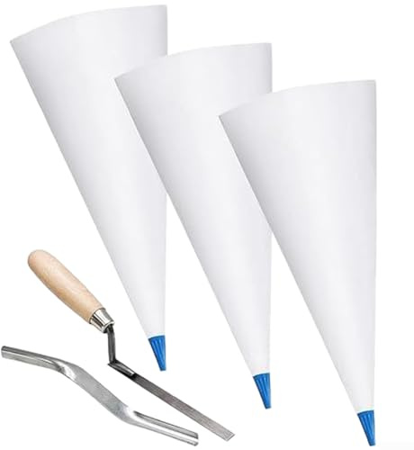 Set di sacchetti per malta in pelle PVC, kit di riempimento per giunti in muratura 60 x 33 cm per piastrelle per pavimenti, con cazzuola e strumento di livellamento per malta e cemento