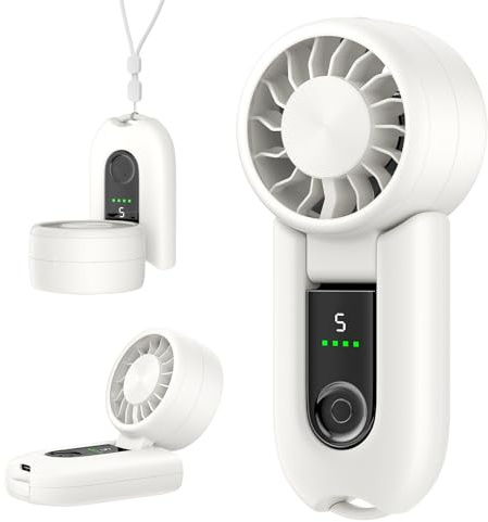 gabless Ventilador Portátil, Ventilador de Mano Recargable, Mini Ventilador USB Eléctrico Plegable con 5 Velocidades, Ventiladors de Sobremesa para Hogar Oficina Viajes (Blanco)