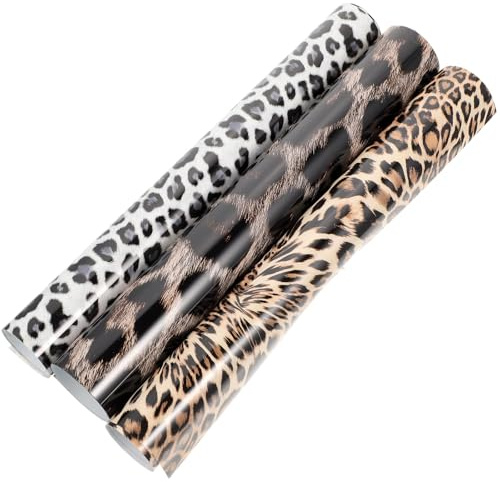 CIMAXIC Películas de Transferencia Térmica de Vinilo Htv Estampado de Leopardo para Ropa y Tote Bags, 3 Piezas de Material Pu para Decoración y Uso DIY Varios estilos