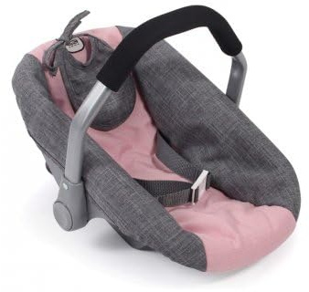 Cosy pour Poupee jusqu'a 50 cm, Rose et Gris - Siege Auto, Porte Poupon - avec Ceinture - Accessoire - Set Jouet Fille avec Carte