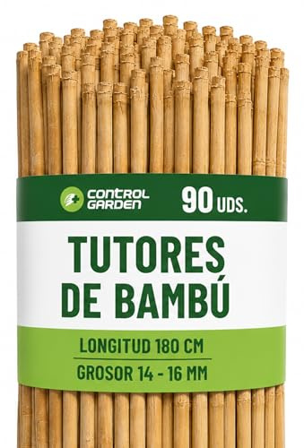 CONTROL GARDEN 90 Tutores de Bambu para Plantas 180 cm Grosor 14-16 cm | Cañas Estacas Natural para Tomateras, Enredaderas y Sujetar Cultivos | Varas Resistentes Huerto y Jardin