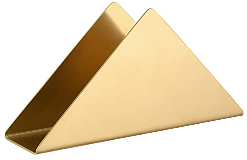 Gold Stainless Steel Napkin Holder, Modern Triangle Cocktail Napkin Dispenser Organizer for Kitchen Countertops, Dinner Tables, Picnic Tables