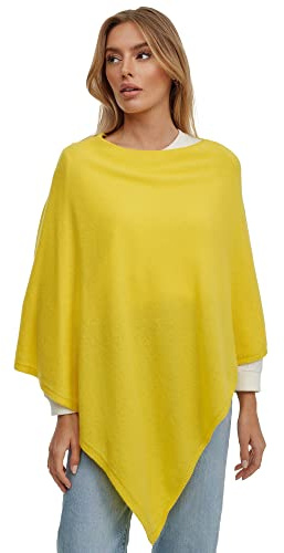 Glamexx24 dam stickad poncho enfärgad cape finstickad XXL tröja sjal elegans stil och komfort för våren och hösten tillverkad i Italien, GUL, L-XL