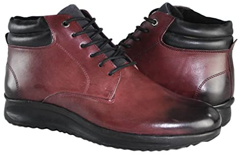 Zerimar Botines Hombre Ultra Ligeros | Botines Caballero de Piel | Botines Casuales Hombre | Botas de Hombre | Botin Caballero Invierno | Botines de Cuero | Color Burdeos Talla 44