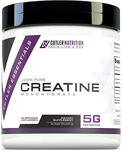 Cutler Nutrition Pure Creatine Monohydrate - 5g Per Serving 50 Servings - Premium Muscle Builder Enhances Strength Performance & Recovery - Unflavored for Easy Mixing