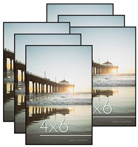 Americanflat Front Loading 4x6 Picture Frame with Shatter-Resistant Glass - Set of 6 - Metropolitan Collection - Photo Frame for Tabletop and Wall Display - Black