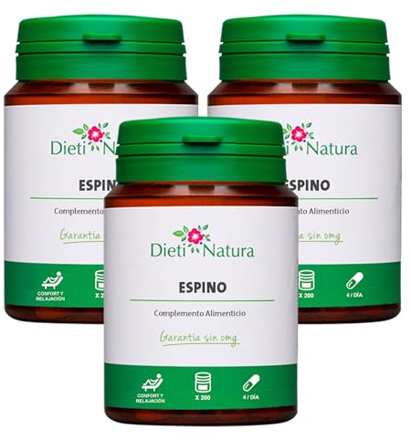 Dieti Natura Espino 200 Cápsulas Pack de 3 - Ideal Contra la Tensión Nerviosa y los Trastornos del Sueño - Propiedades Calmantes y Tranquilizantes Ricas en Flavonoides y Esteroles - Sin OGM