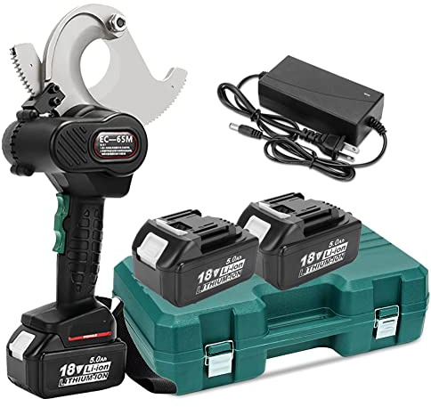 Cortador de cable de trinquete eléctrico Recargable Cortador de cable de trinquete de 50 mm / 65 mm con 2 velocidades de engranaje, Tijeras portátiles de cable de cobre de aluminio Tipo de engranaje