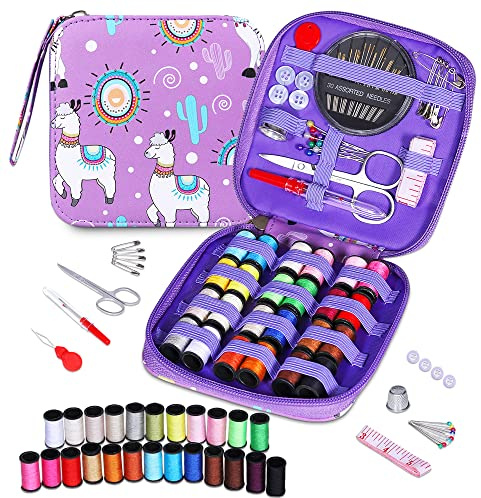 Mini Sewing Kits, Needle and Thread Kit with Basic Sewing Supplies and Accessories, Travel Portable Sewing Kit for Emergency Repairs, Home, Hand Sewing Set for Beginners,Adults (Alpaca)