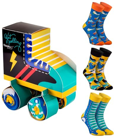 Rainbow Socks - Hombre Mujer Roller Skates Divertidos Calcetines - 3 Par - Talla 41-46