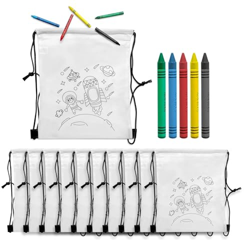 WeeKids Zaini da colorare per bambini | Confezione di 5 zaini + 5 kit di 5 pastelli a cera in ogni zaino | Gadget compleanno bambini | Materiale educativo per le scuole