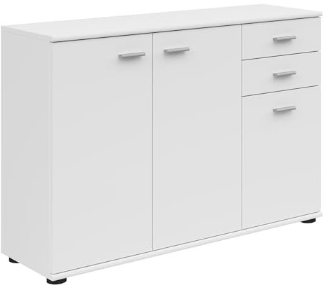 BLACK RED WHITE® Kommode Noeda | Modernes Sideboard mit viel Stauraum | 35 x 106 x 75 cm | Aufbewahrungsschrank für Wohnzimmer, Schlafzimmer, Büro | Weiß