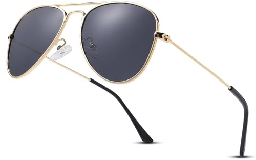 LOJUDI Kids Pilot Sunglasses Boys - Girls Polarised Mirror Childrens Sunglasses Metal Frame with UV400 Protection-Gold Frame/Grey Lens