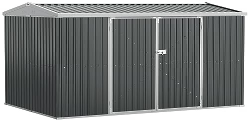 Outsunny 14 x 8ft Outdoor Garden Metal Storage Shed with Lockable Door, Tool Storage Box for Garden, Patio and Lawn, Grey