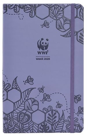 WWF, Large Agenda 2025 hebdomadaire 12 mois, avec élastique et double signet, avec calendrier et planificateur 2025 et 2026 cm, 13 x 21 h, violet